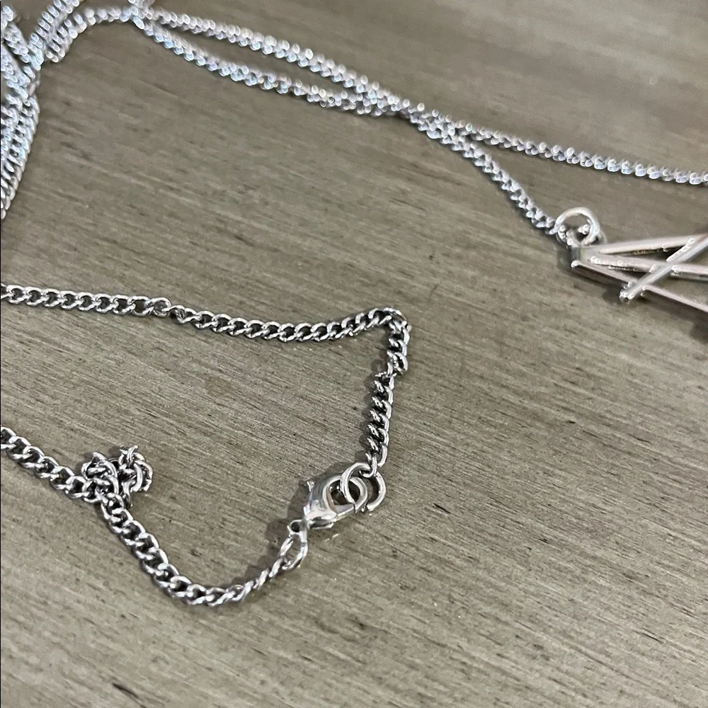 GEOMETRIC PENDANT WITH HANGING TASSELS STATEMENT NECKLACE SILVER TONE